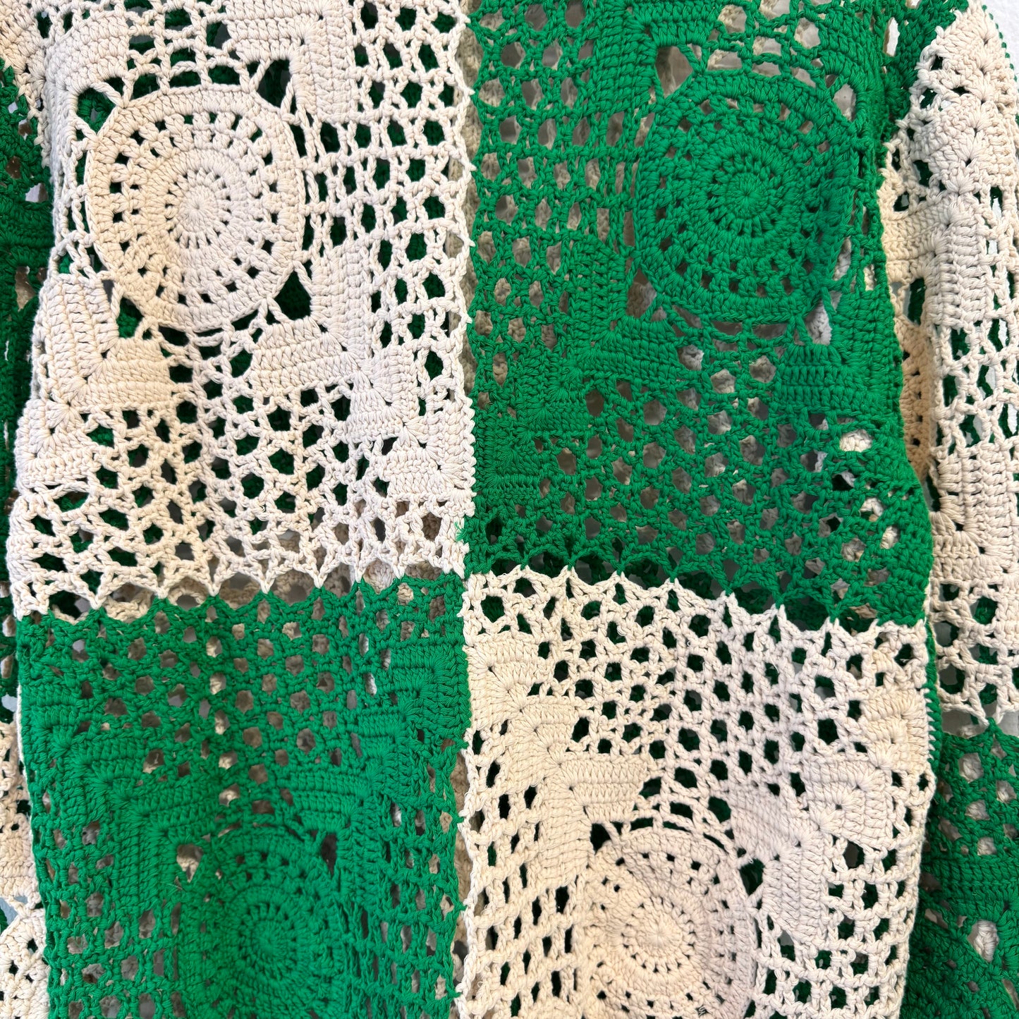 BODE Duotone Crochet Overshirt Green Cream M/L Knit Shirt