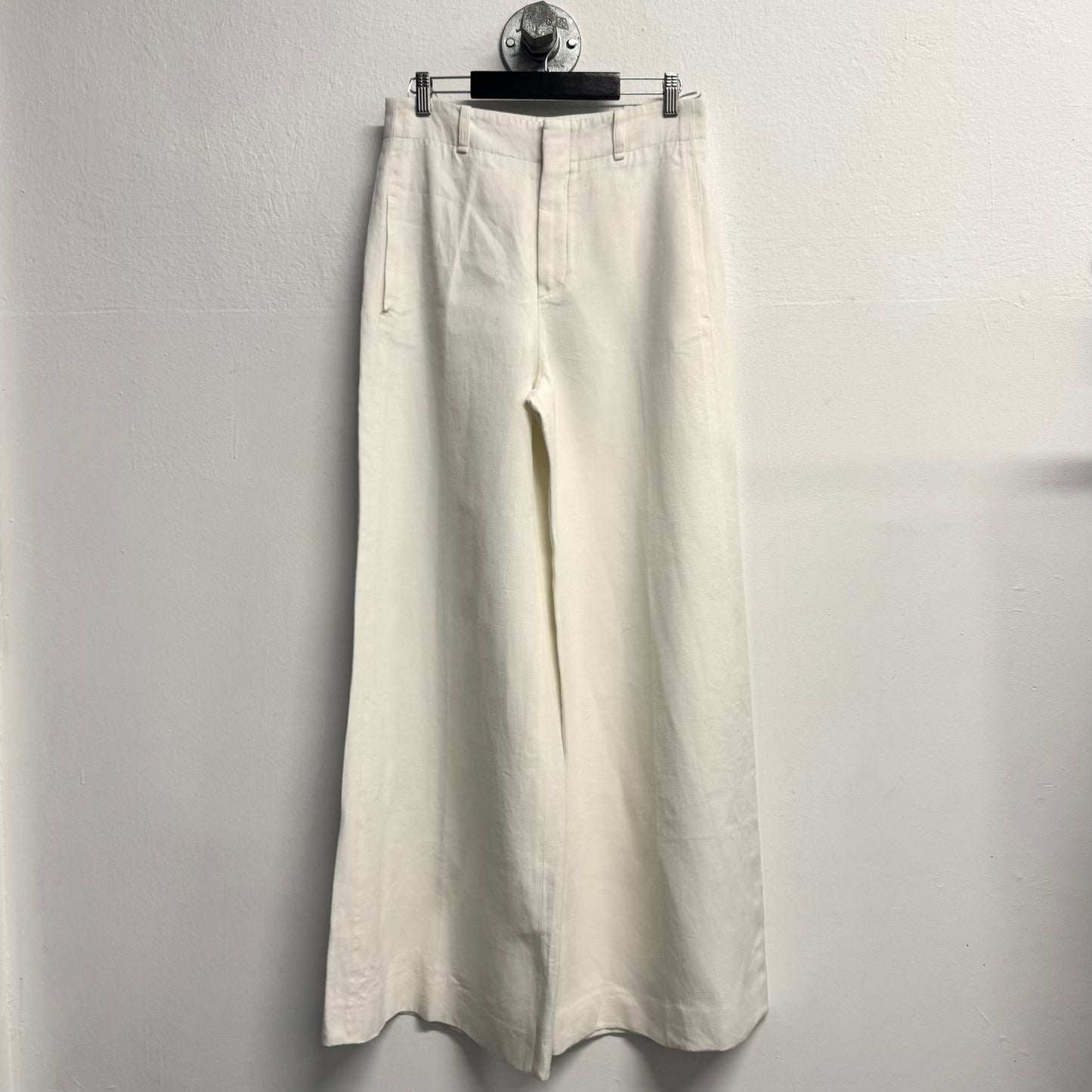 CHLOE Linen Wide Leg Trousers FR40 US8 UK12 L Ivory