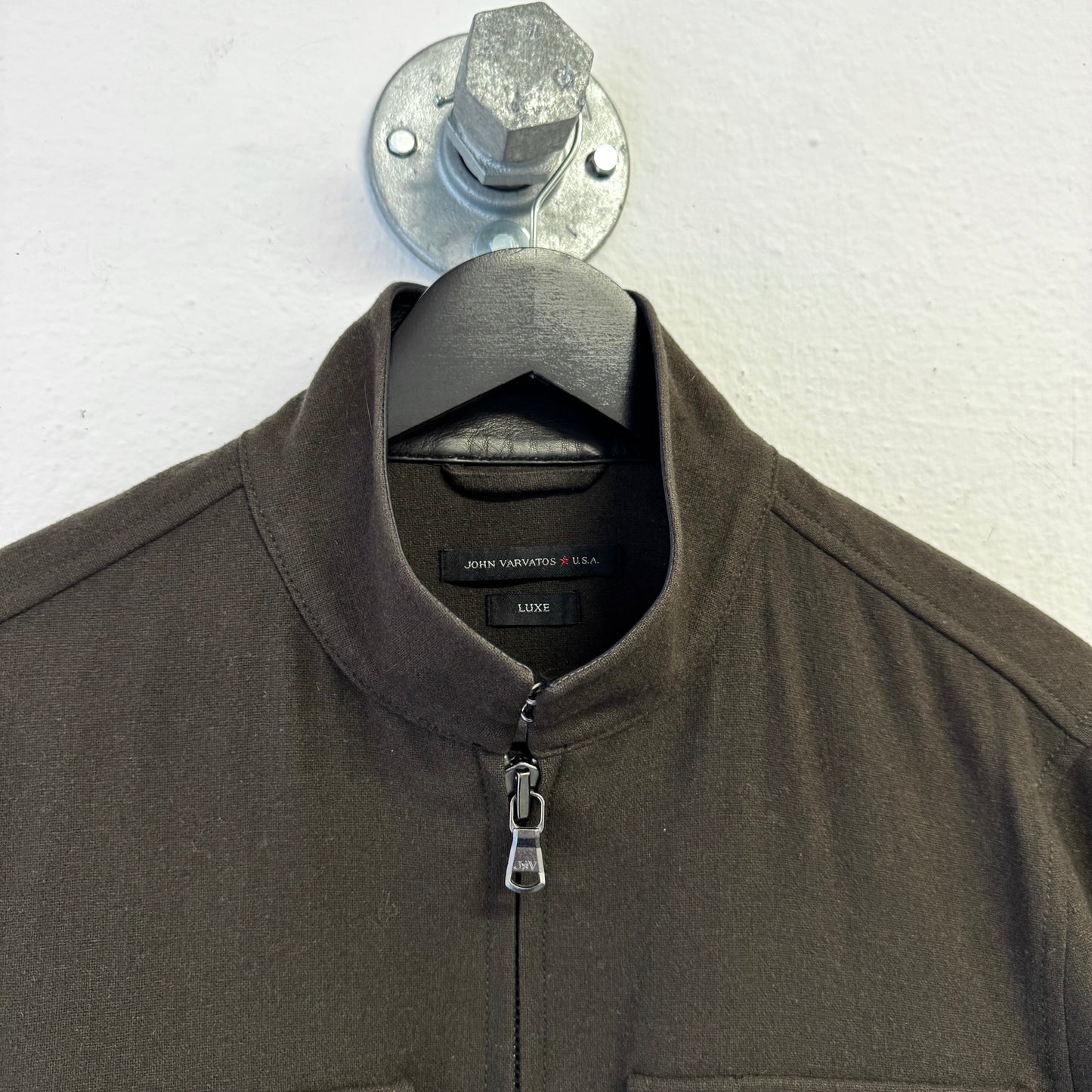 JOHN VARVATOS Luxe Leather Trim Double Zipper Wool Jacket
