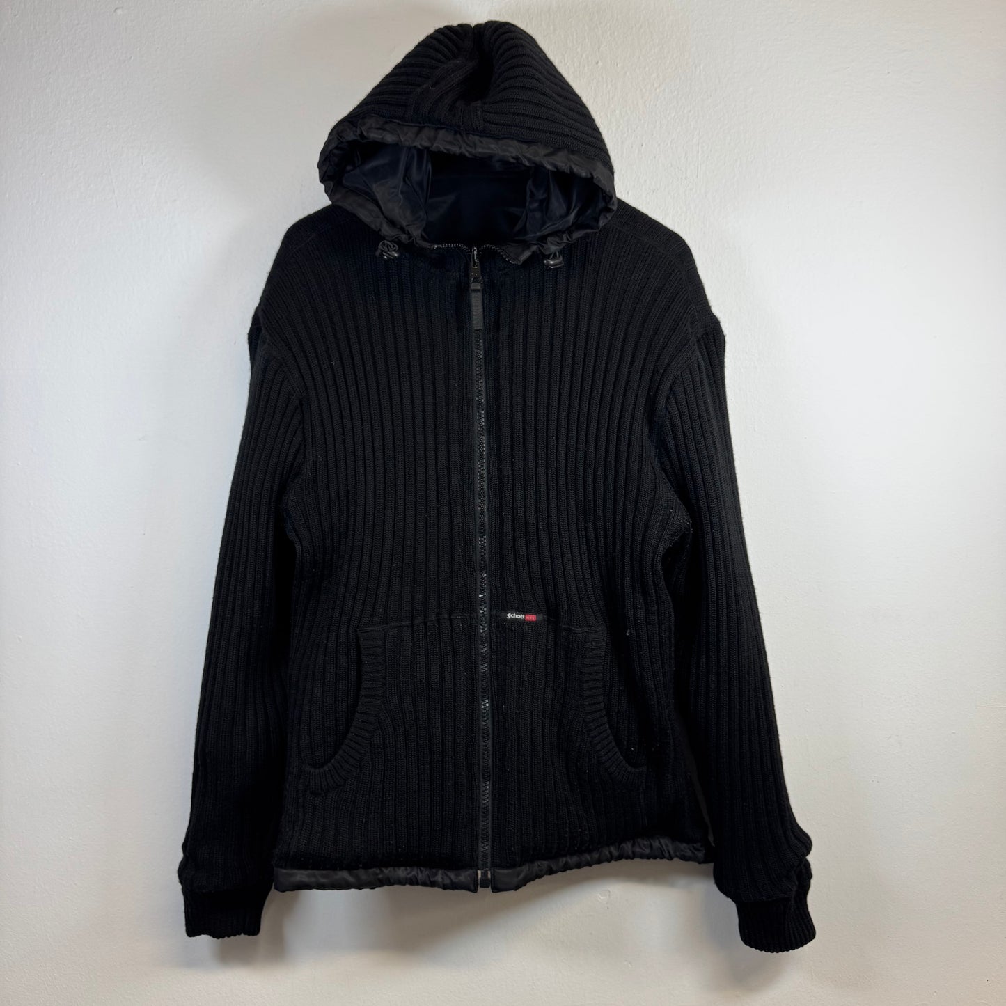 SCHOTT NYC Black Reversible Knit Hoodie Jacket
