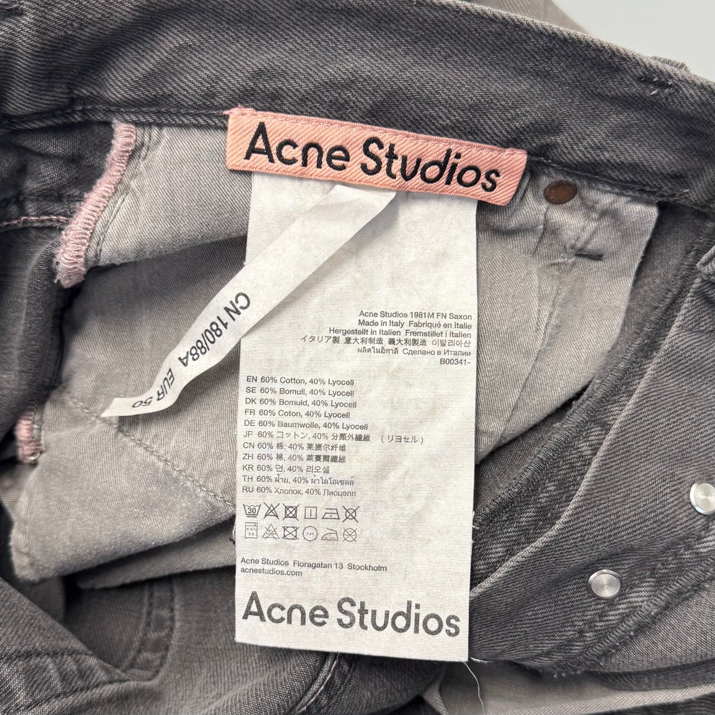ACNE STUDIOS 1981M FN Saxon Oversized Wide Leg Denim Jeans Pants