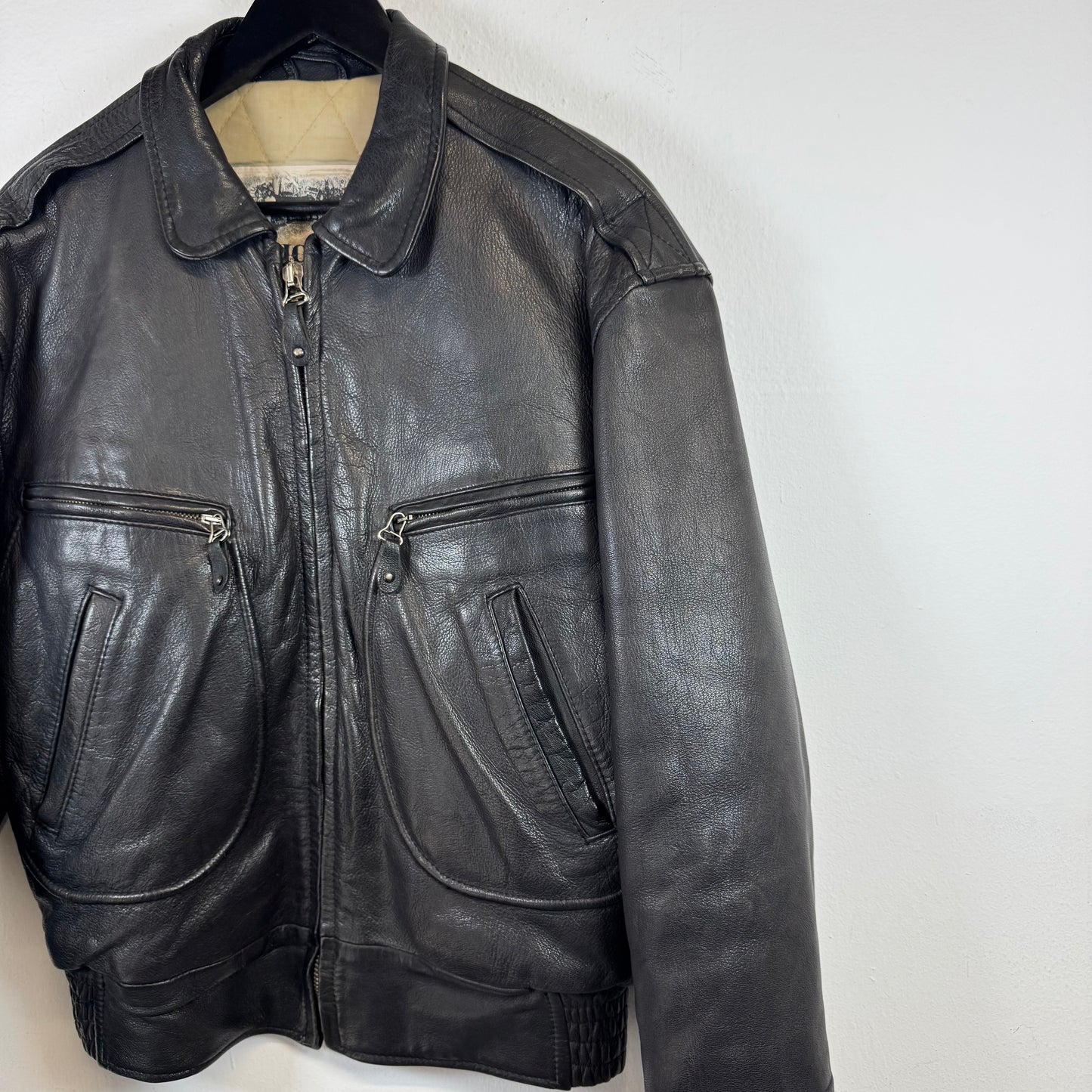RIFLE Vintage Aviator Bomber Leather Jacket