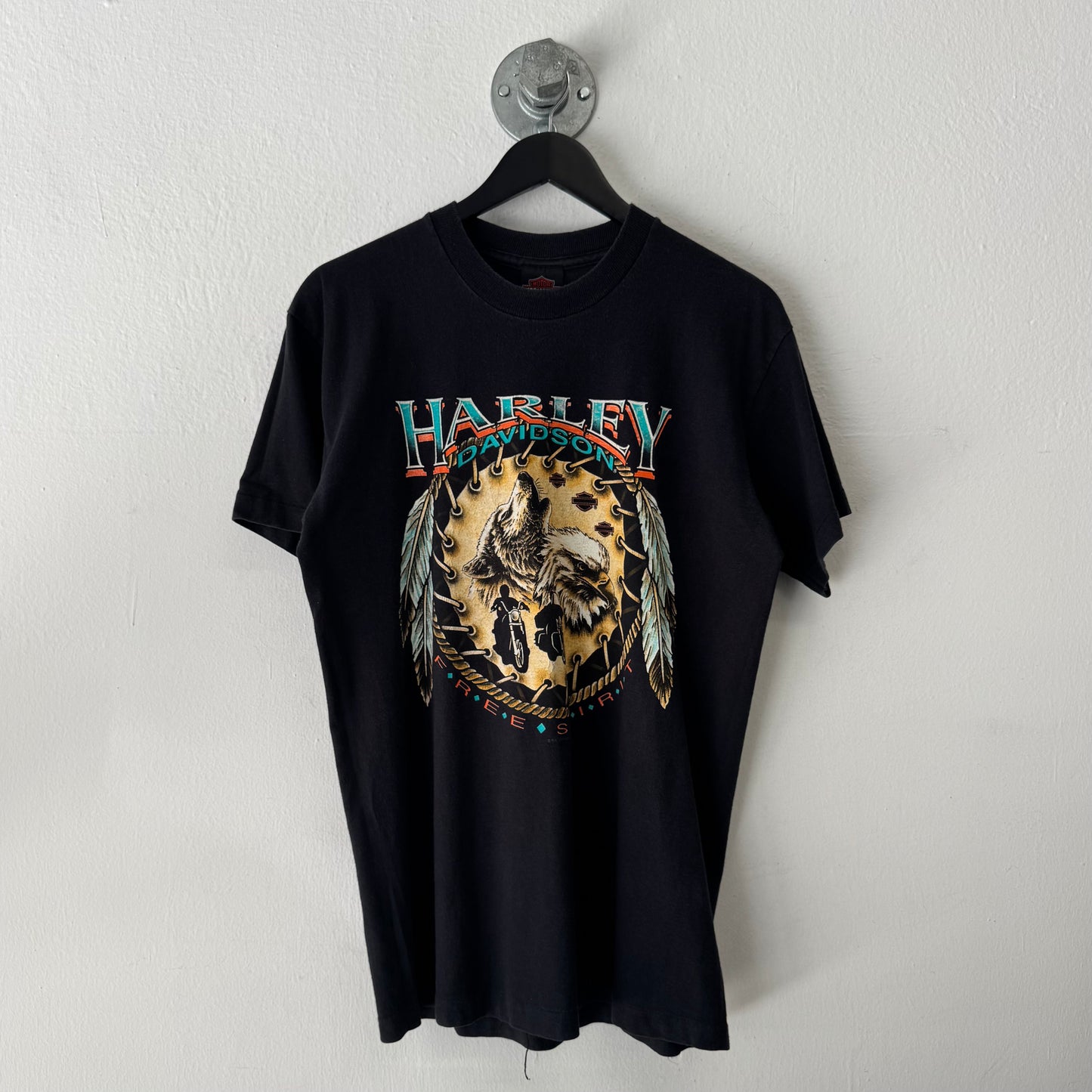 HARLEY DAVIDSON 90s Single Stitch Stratman Ultraviolet Dreamcatcher Eagle Wolf TShirt