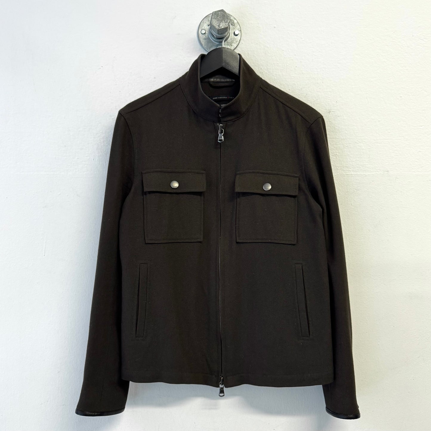 JOHN VARVATOS Luxe Leather Trim Double Zipper Wool Jacket