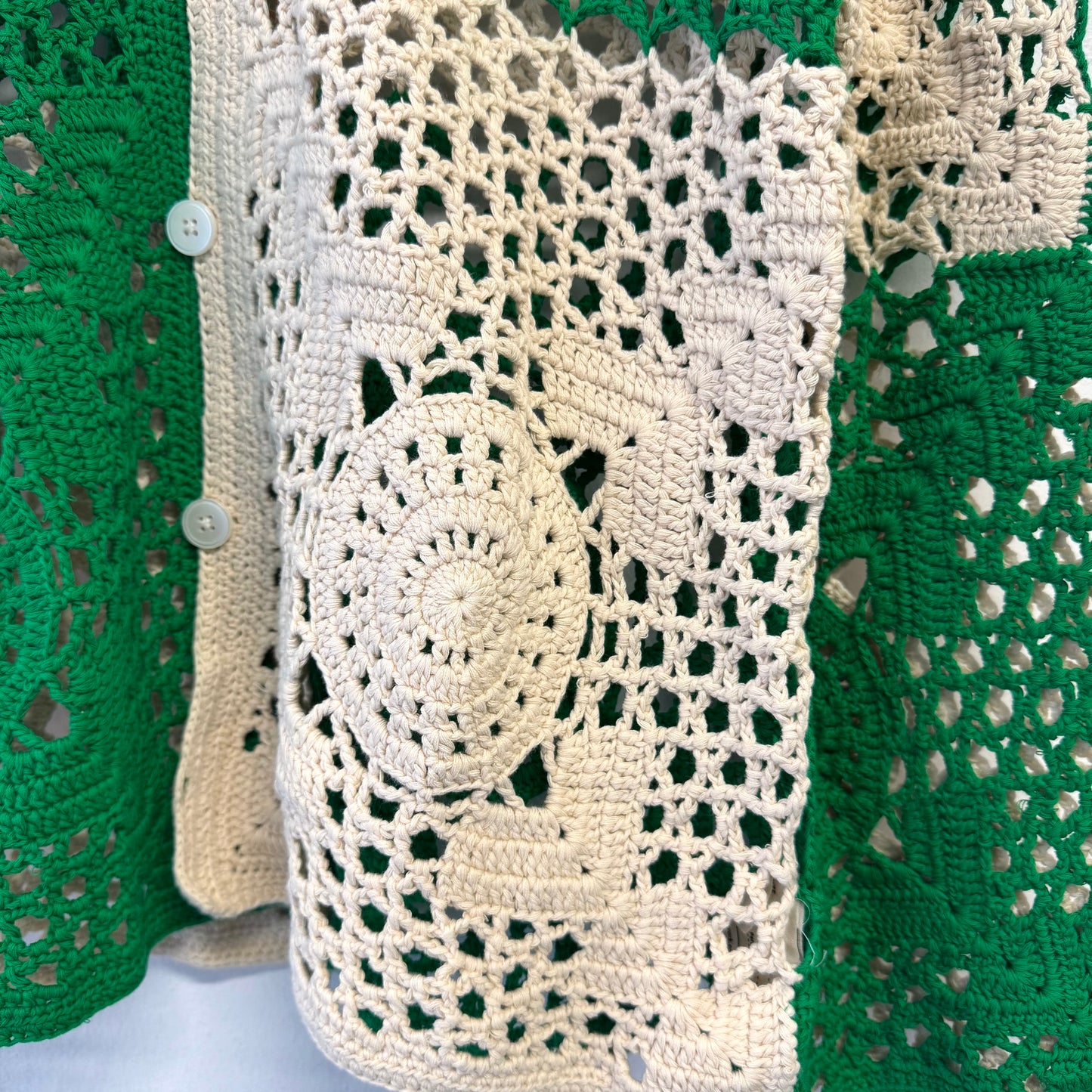 BODE Duotone Crochet Overshirt Green Cream M/L Knit Shirt