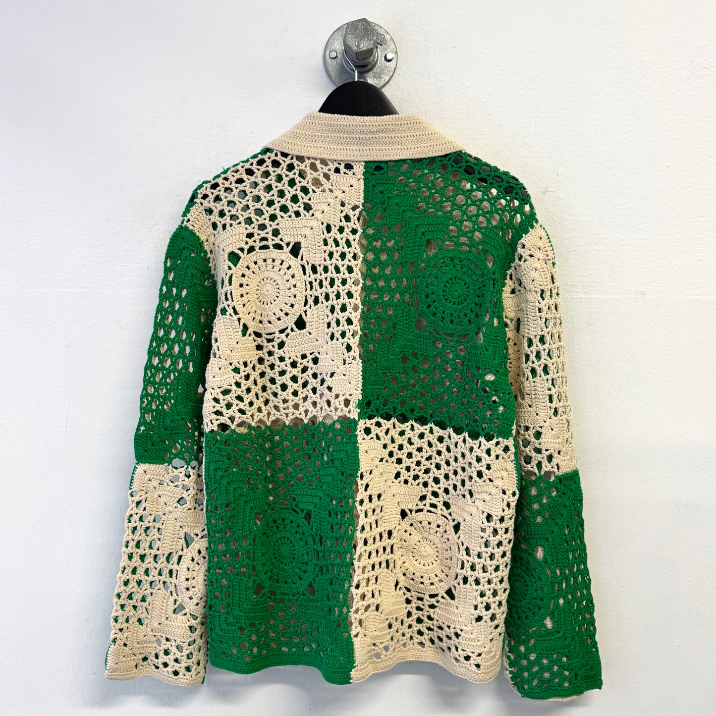 BODE Duotone Crochet Overshirt Green Cream M/L Knit Shirt