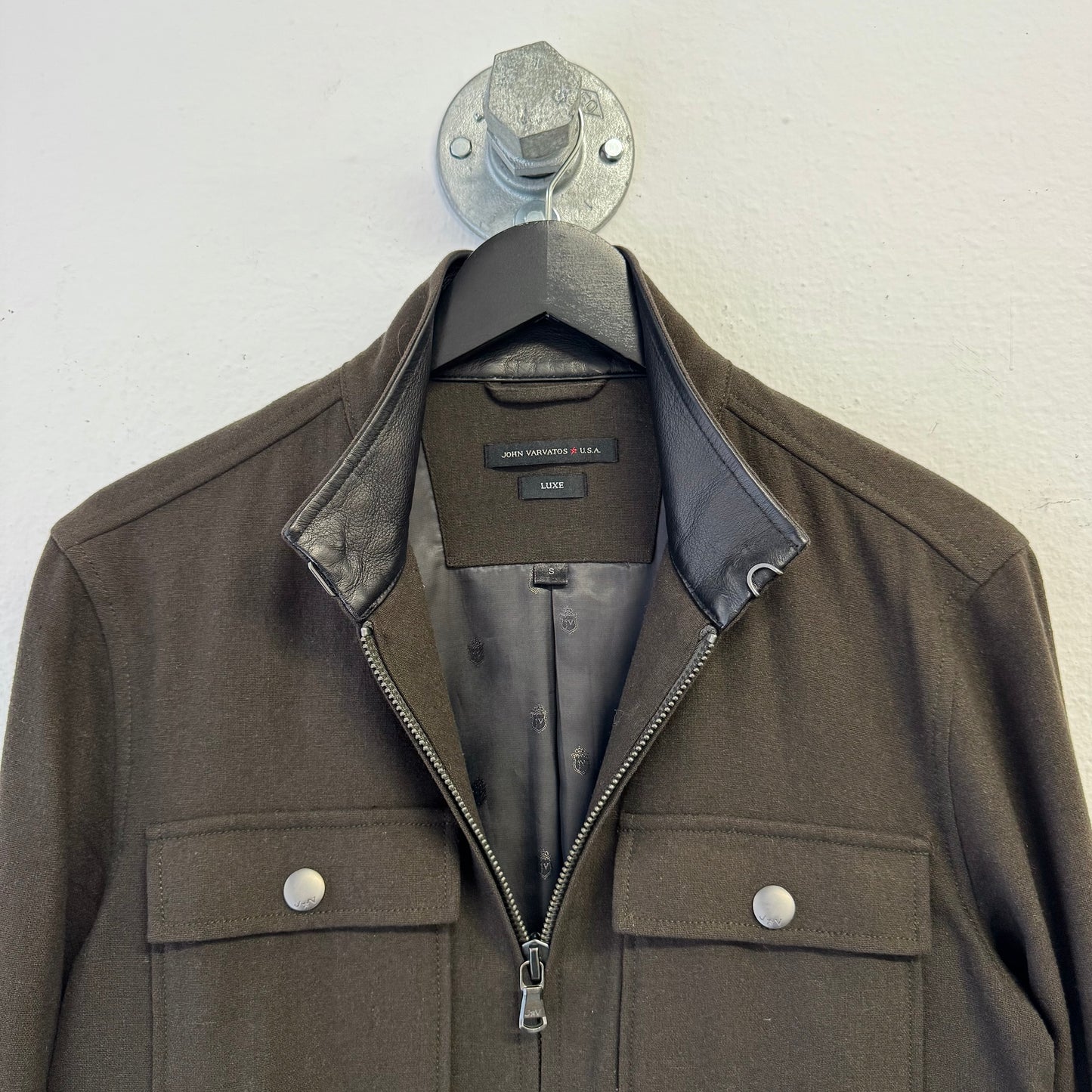 JOHN VARVATOS Luxe Leather Trim Double Zipper Wool Jacket