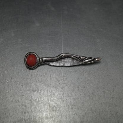 VINTAGE Navajo Orange Stone Pin 925 Sterling Silver