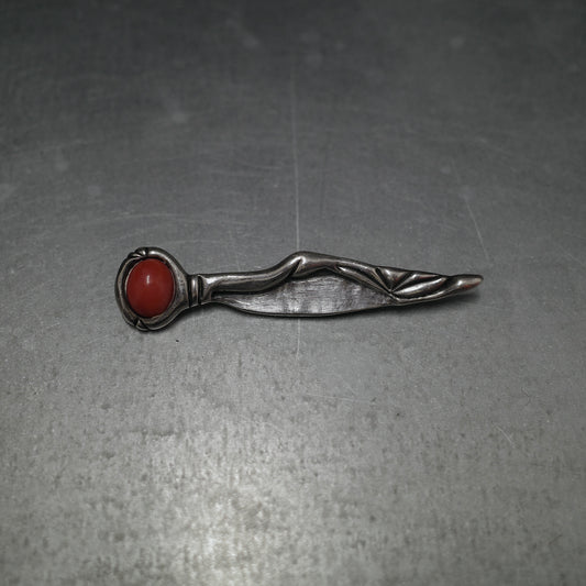 VINTAGE Navajo Orange Stone Pin 925 Sterling Silver