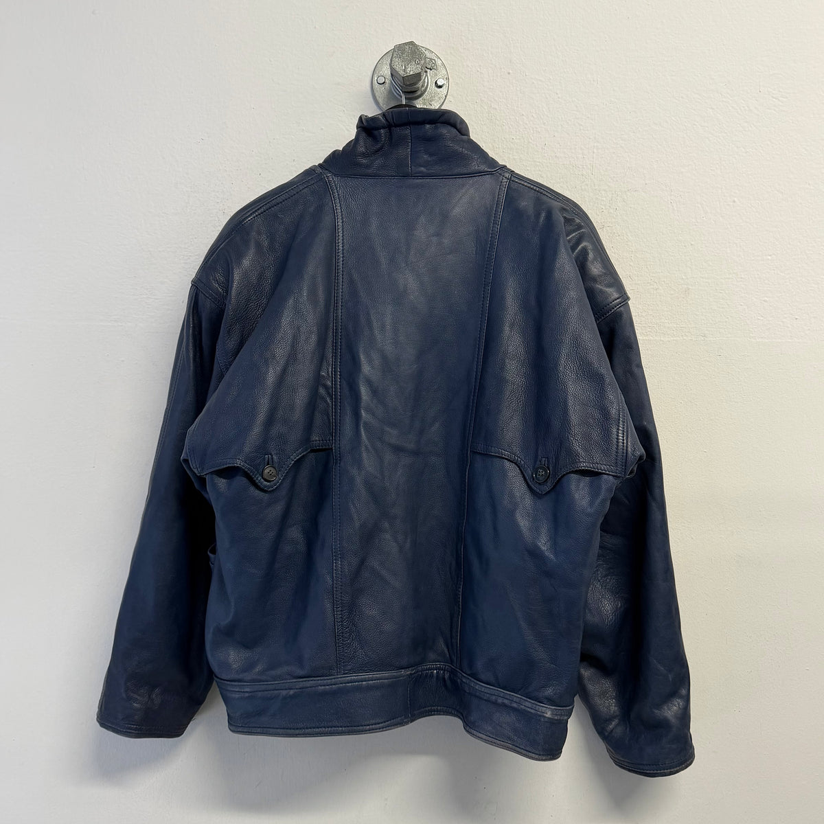 VINTAGE 80s Blue Leather Bomber Jacket