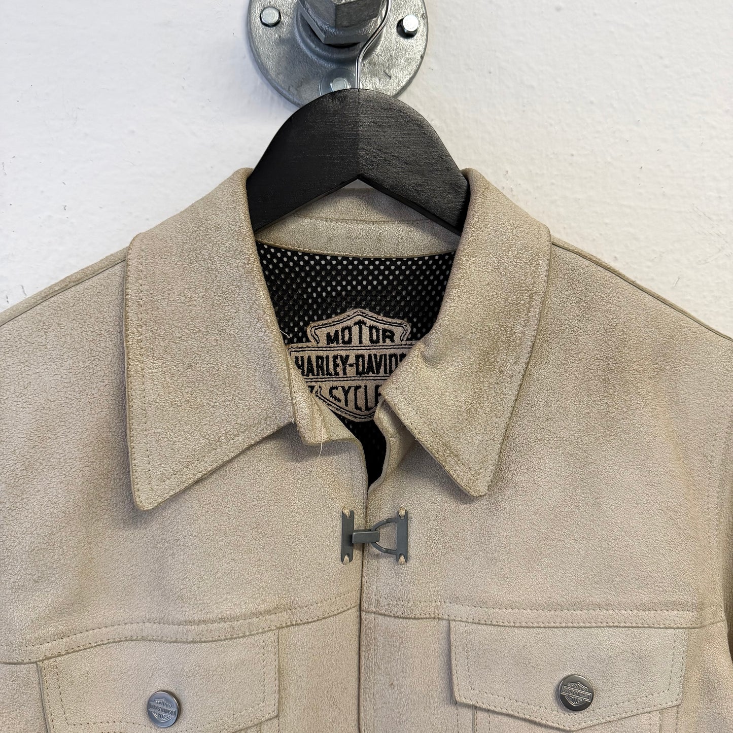 HARLEY DAVIDSON Clasp Button Suede Leather Cream Jacket