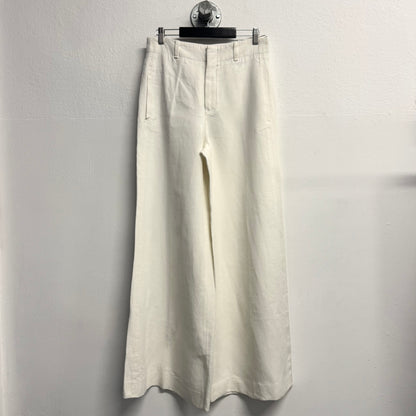 CHLOE Linen Wide Leg Trousers FR40 US8 UK12 L Ivory