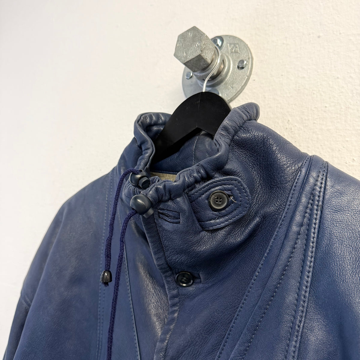 VINTAGE 80s Blue Leather Bomber Jacket