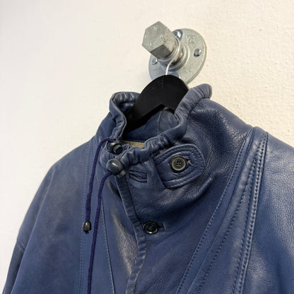 VINTAGE 80s Blue Leather Bomber Jacket