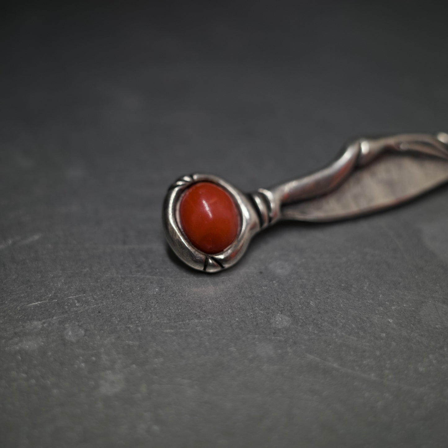 VINTAGE Navajo Orange Stone Pin 925 Sterling Silver