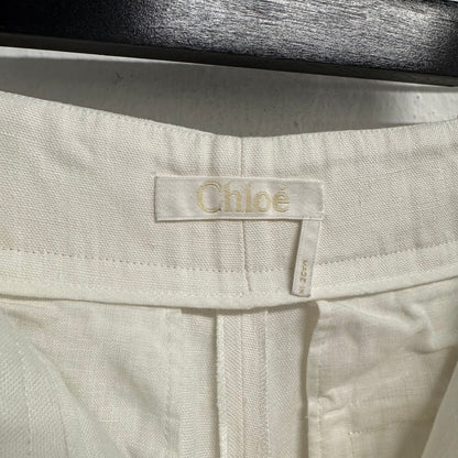 CHLOE Linen Wide Leg Trousers FR40 US8 UK12 L Ivory