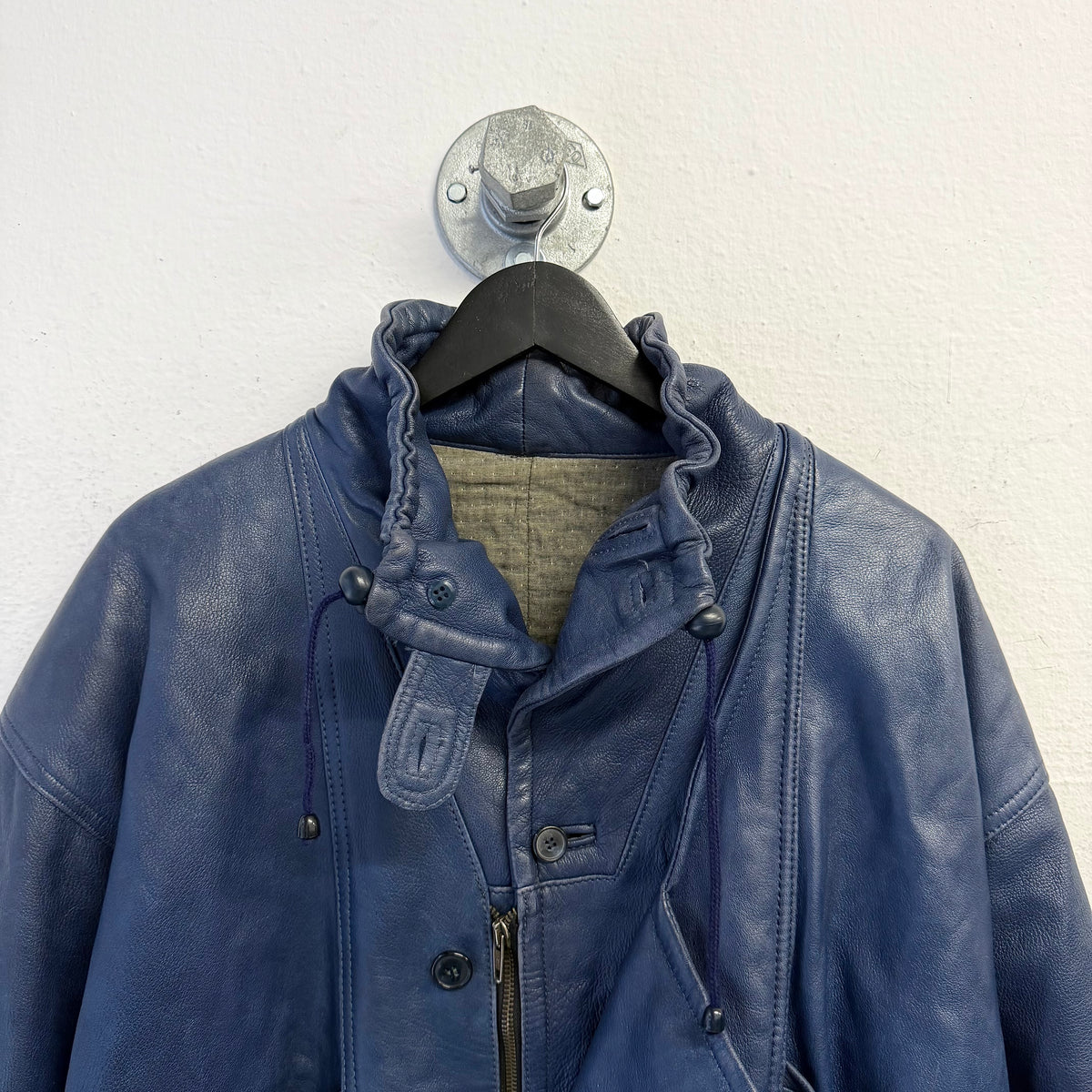 VINTAGE 80s Blue Leather Bomber Jacket