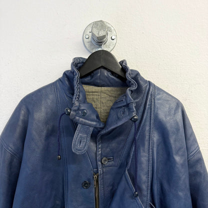 VINTAGE 80s Blue Leather Bomber Jacket