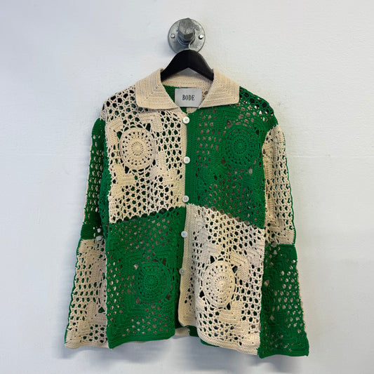 BODE Duotone Crochet Overshirt Green Cream M/L Knit Shirt