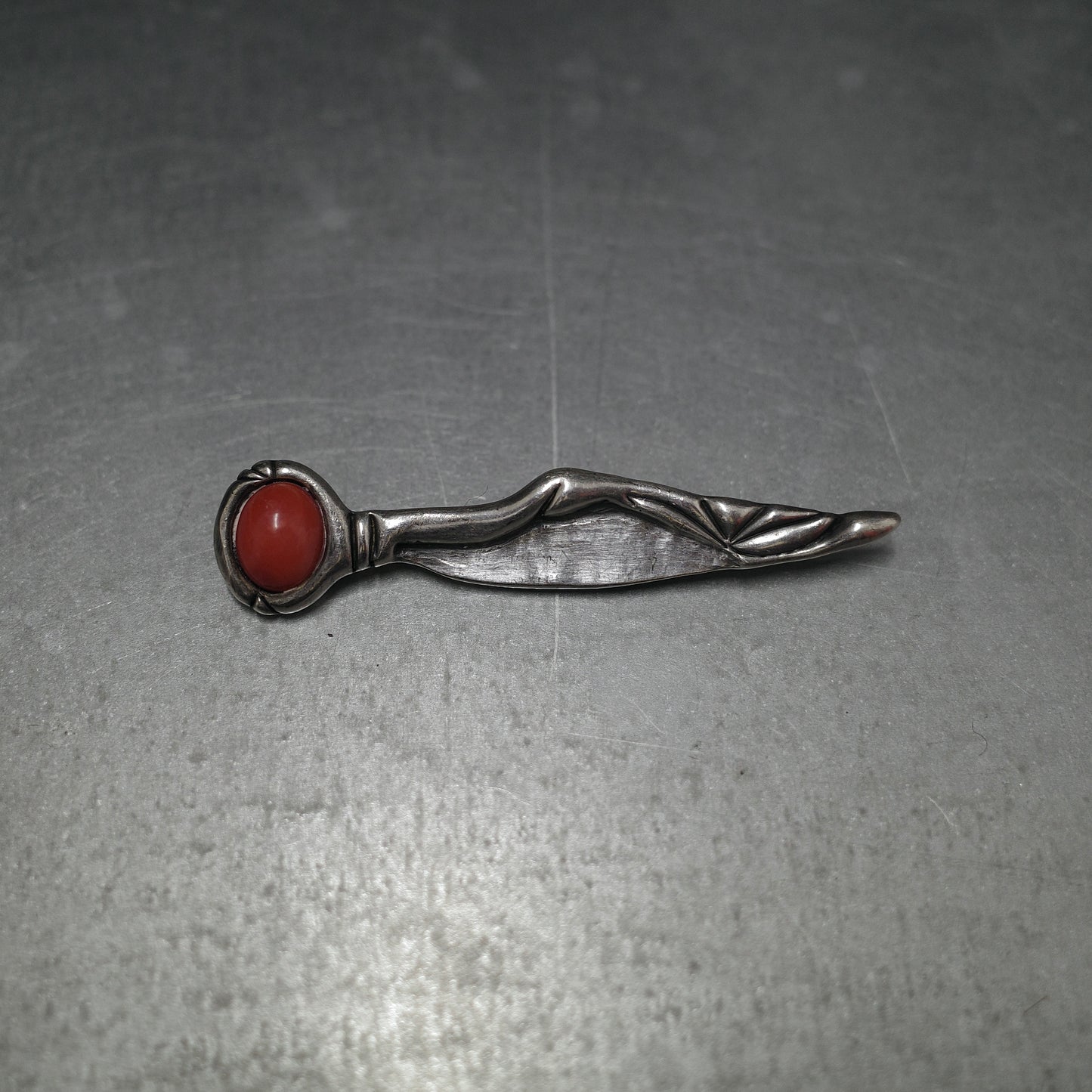 VINTAGE Navajo Orange Stone Pin 925 Sterling Silver
