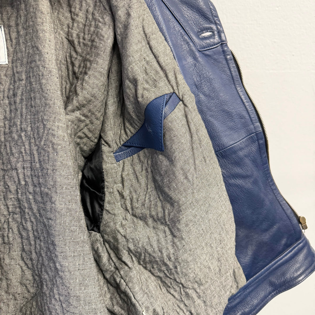 VINTAGE 80s Blue Leather Bomber Jacket