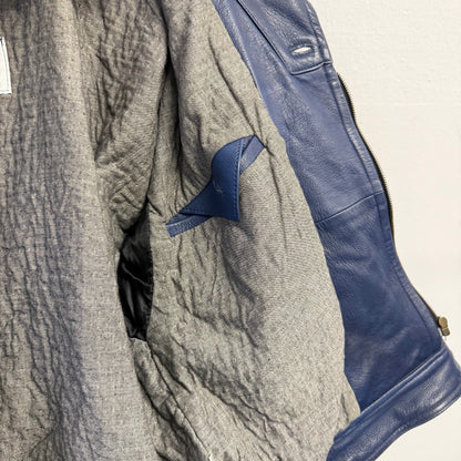 VINTAGE 80s Blue Leather Bomber Jacket