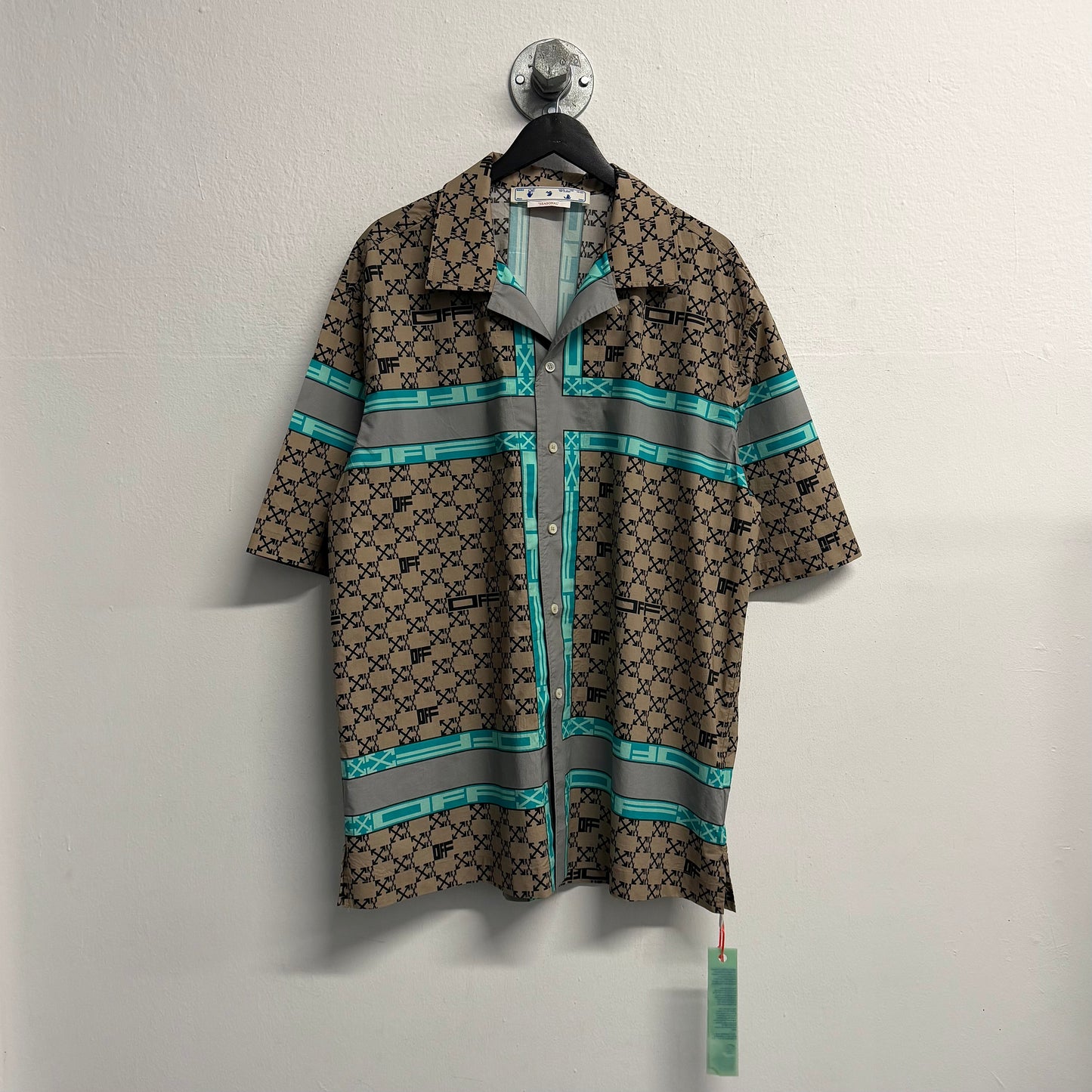 OFF-WHITE Monogram Stripe Holiday Short Sleeve Shirt