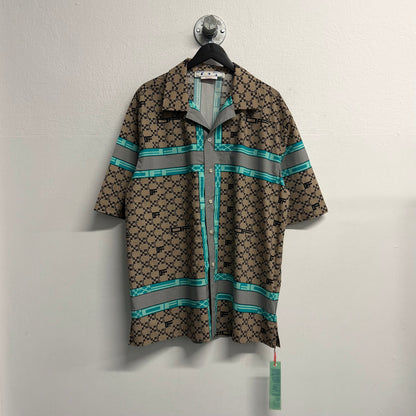 OFF-WHITE Monogram Stripe Holiday Short Sleeve Shirt