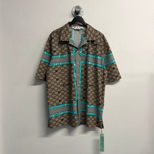 OFF-WHITE Monogram Stripe Holiday Short Sleeve Shirt