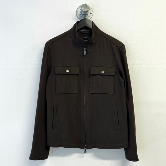 JOHN VARVATOS Luxe Leather Trim Double Zipper Wool Jacket