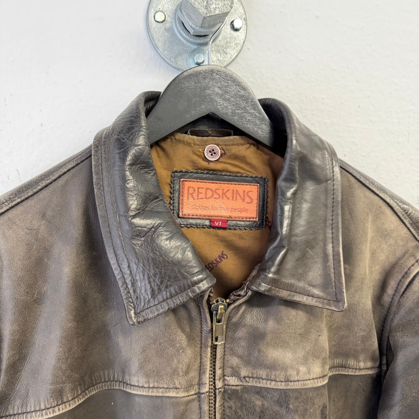 REDSKINS Removable Liner Faded Leather Jacket