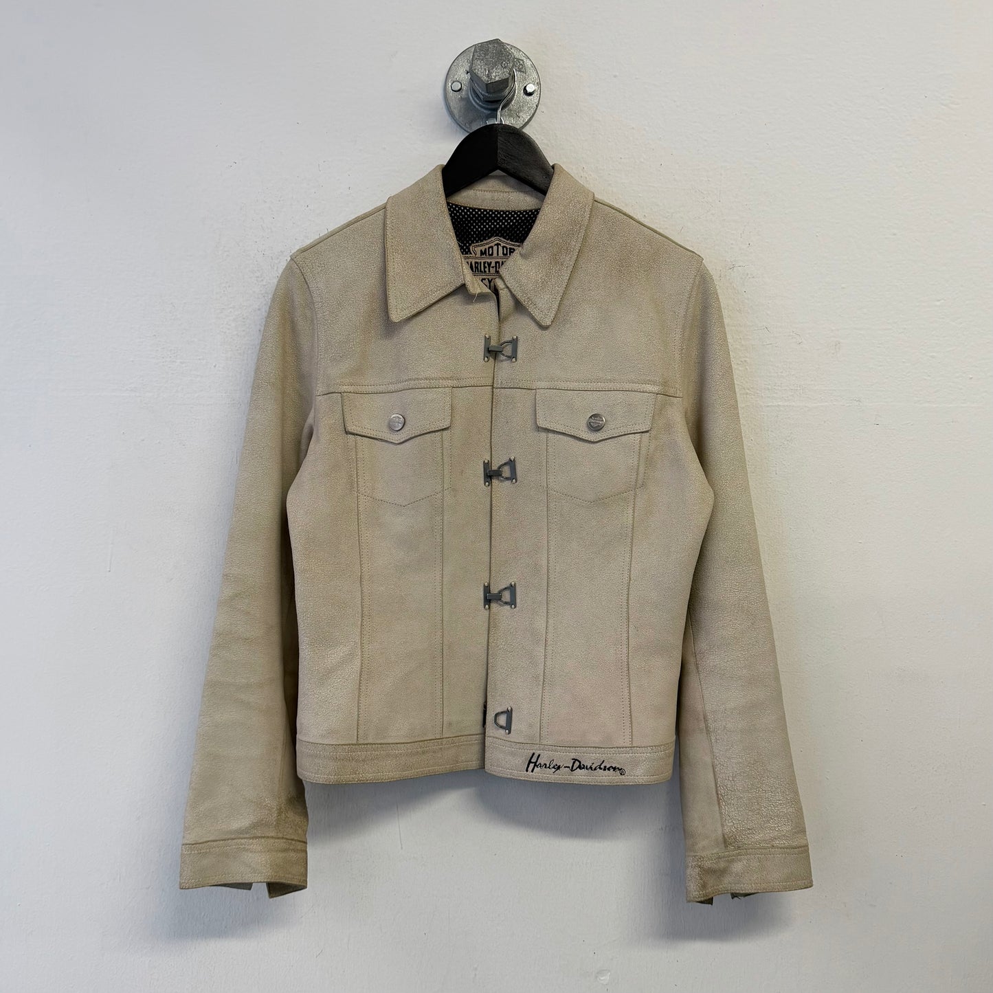 HARLEY DAVIDSON Clasp Button Suede Leather Cream Jacket