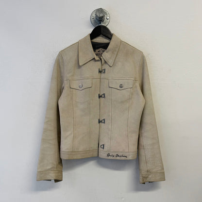 HARLEY DAVIDSON Clasp Button Suede Leather Cream Jacket