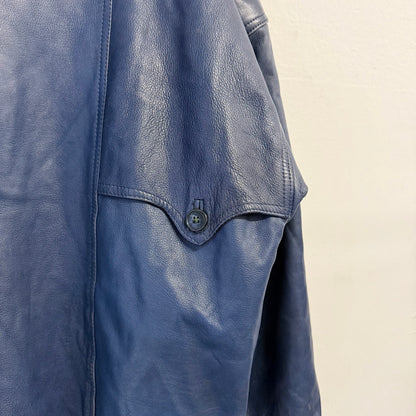 VINTAGE 80s Blue Leather Bomber Jacket