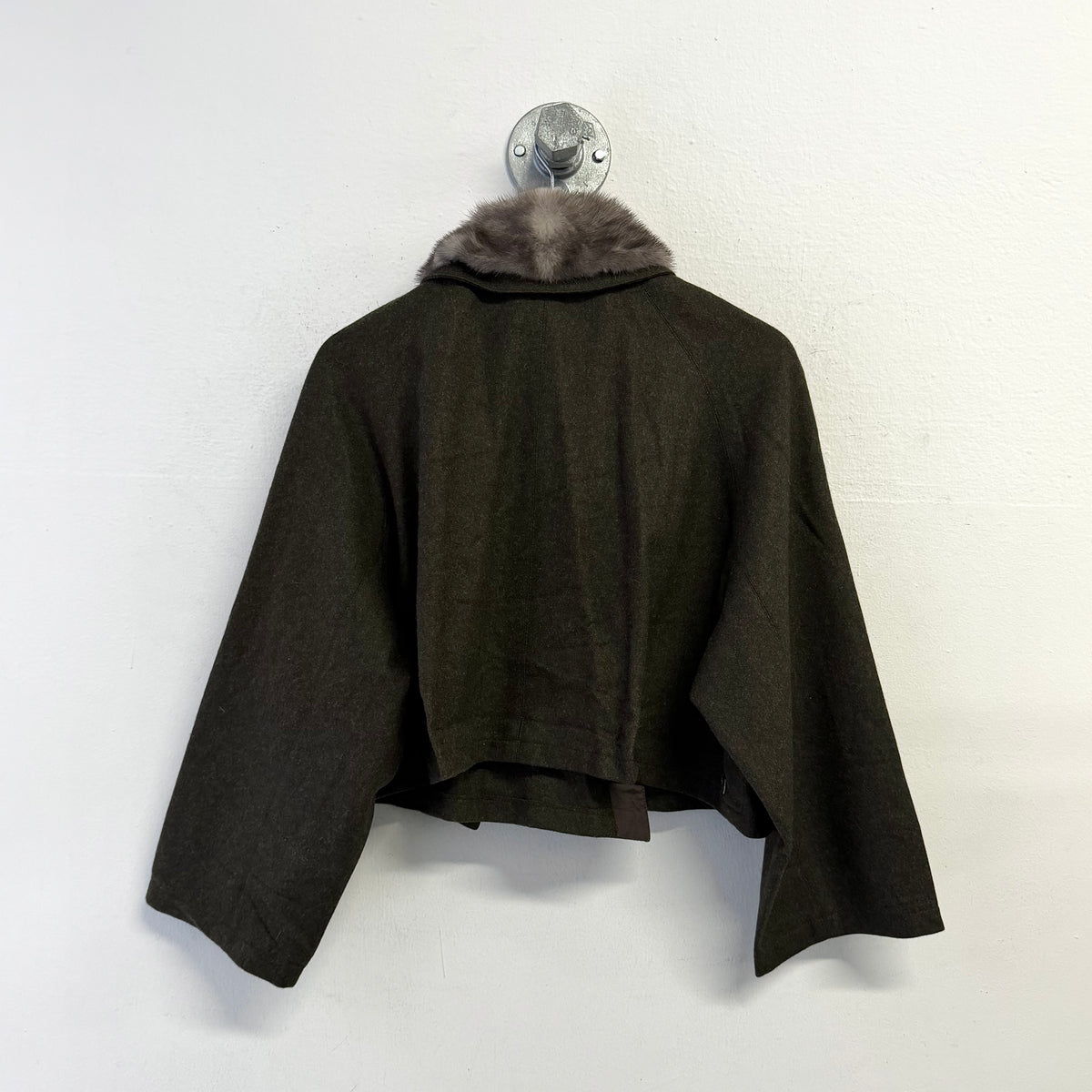 MIU MIU Asymmetric Cropped Wool Mink Collar Jacket