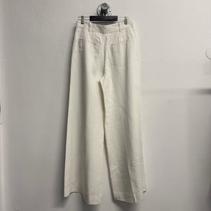 CHLOE Linen Wide Leg Trousers FR40 US8 UK12 L Ivory
