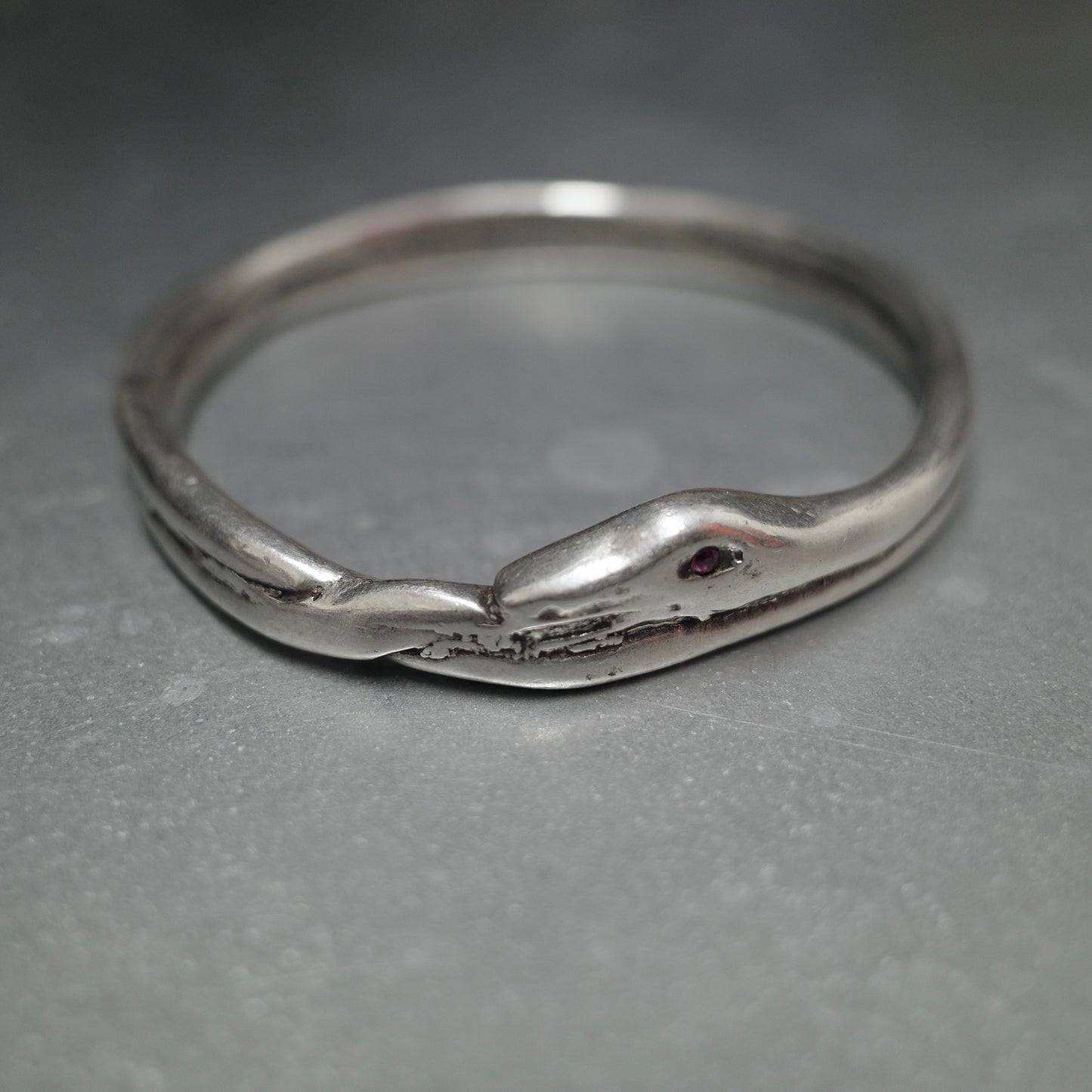 VINTAGE Snake Red Gemstone 925 Sterling Silver Bracelet