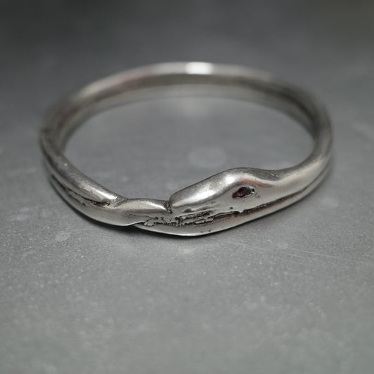 VINTAGE Snake Red Gemstone 925 Sterling Silver Bracelet