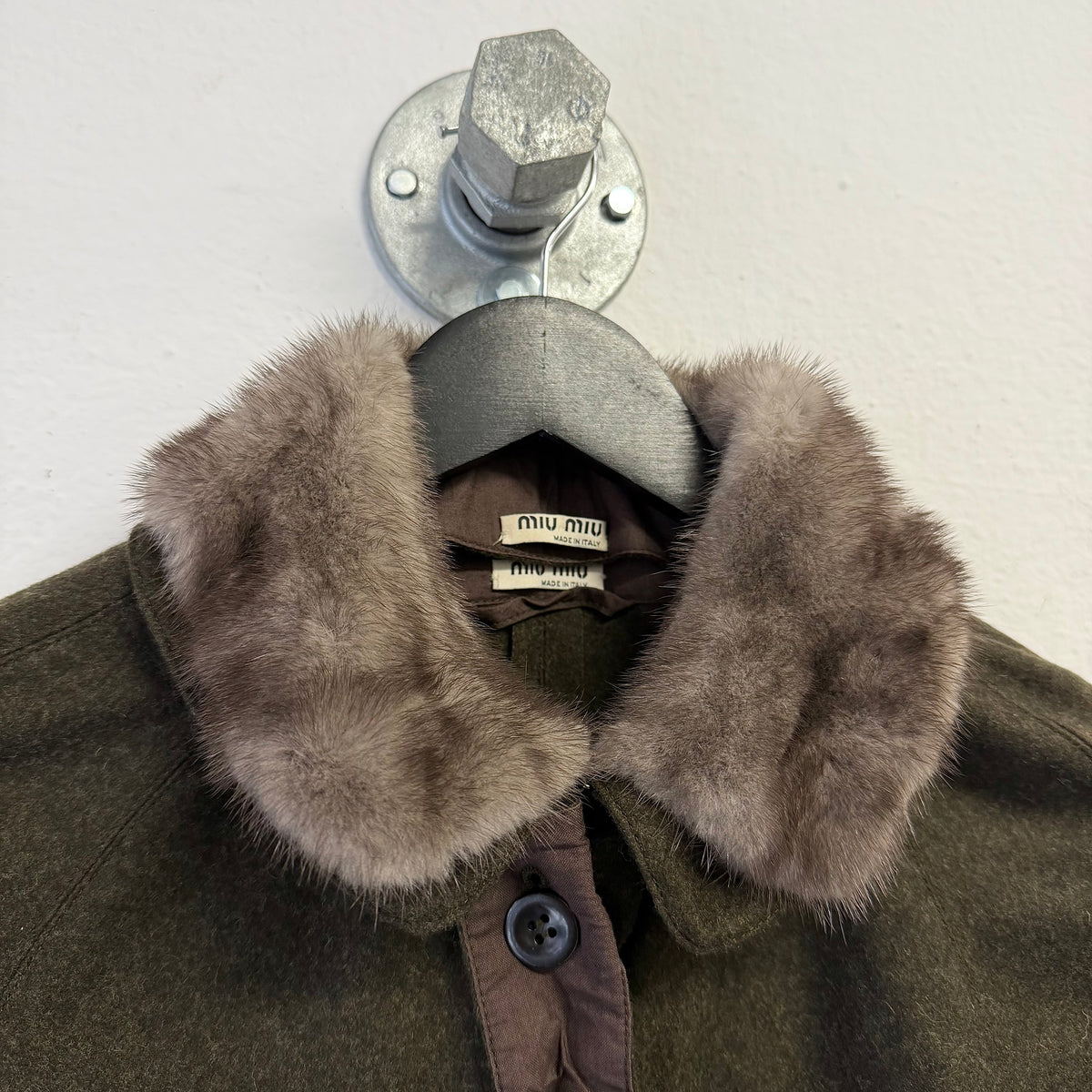 MIU MIU Asymmetric Cropped Wool Mink Collar Jacket