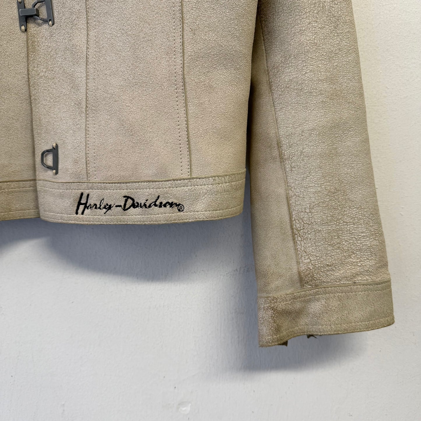 HARLEY DAVIDSON Clasp Button Suede Leather Cream Jacket