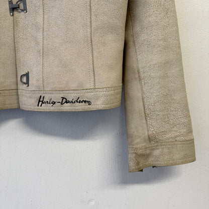 HARLEY DAVIDSON Clasp Button Suede Leather Cream Jacket